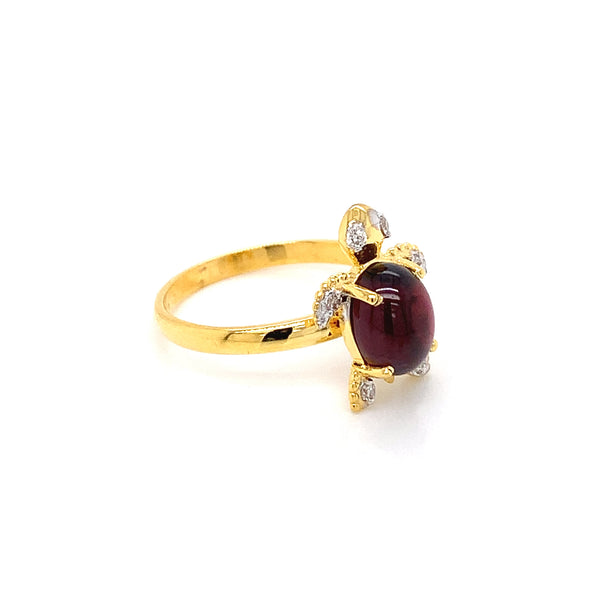 14K YG Turtle Diamond, Garnet Ring-1pc