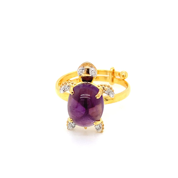 14K YG Tortoise Diamond, Amethyst Ring-1pc