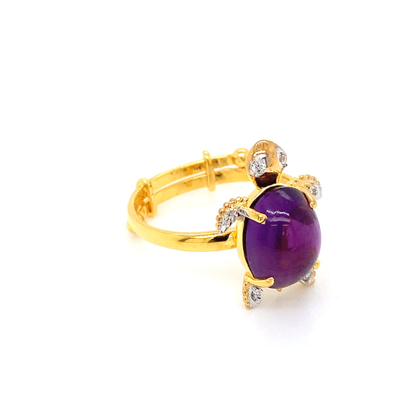 14K YG Tortoise Diamond, Amethyst Ring-1pc