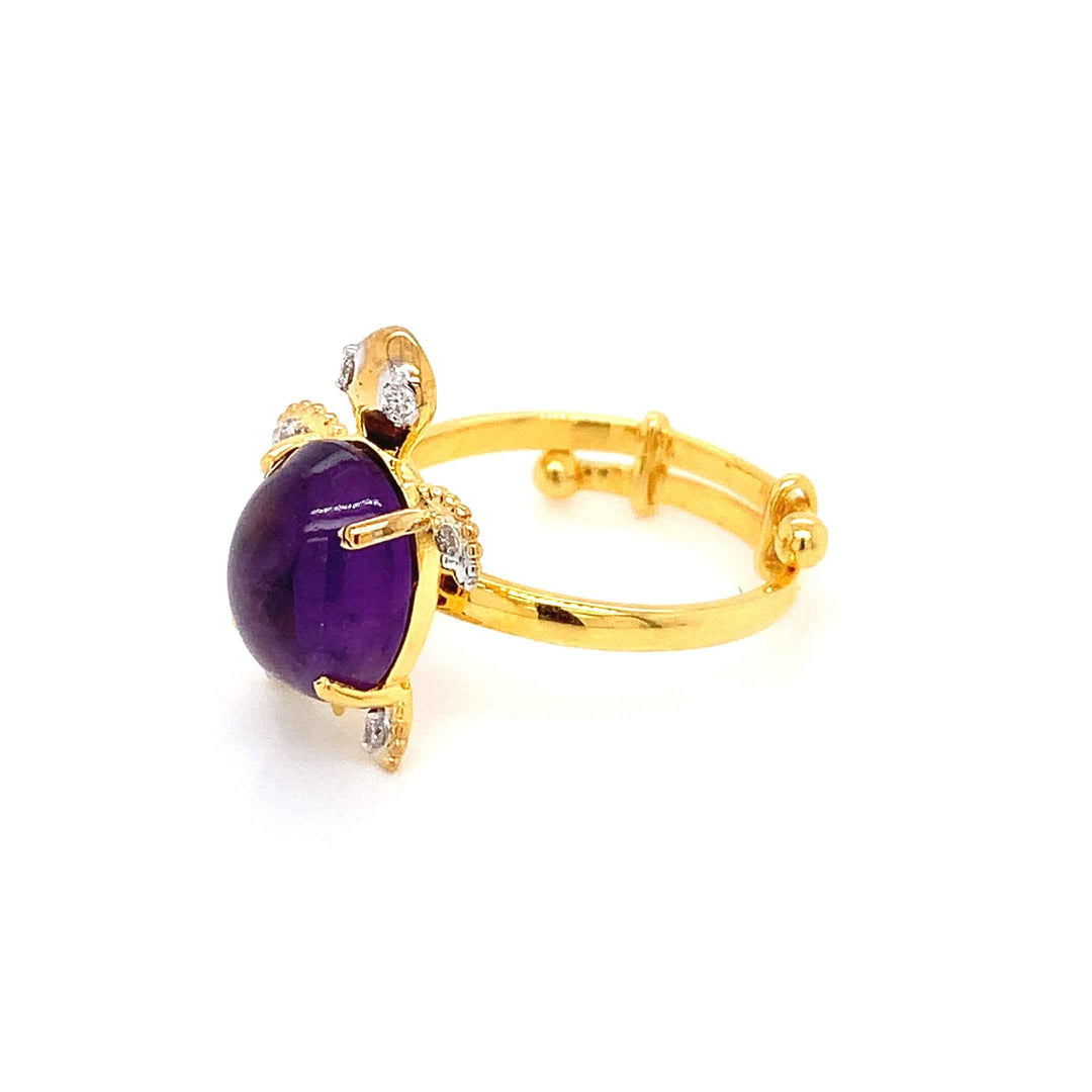 14K YG Tortoise Diamond, Amethyst Ring-1pc
