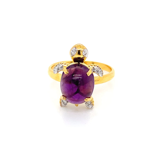 14K YG Tortoise Diamond, Amethyst Ring-1pc