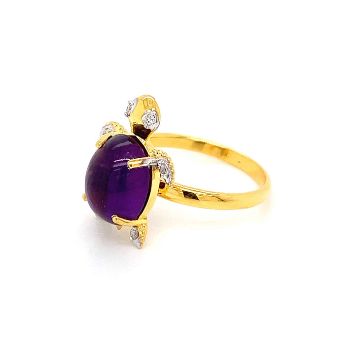 14K YG Tortoise Diamond, Amethyst Ring-1pc