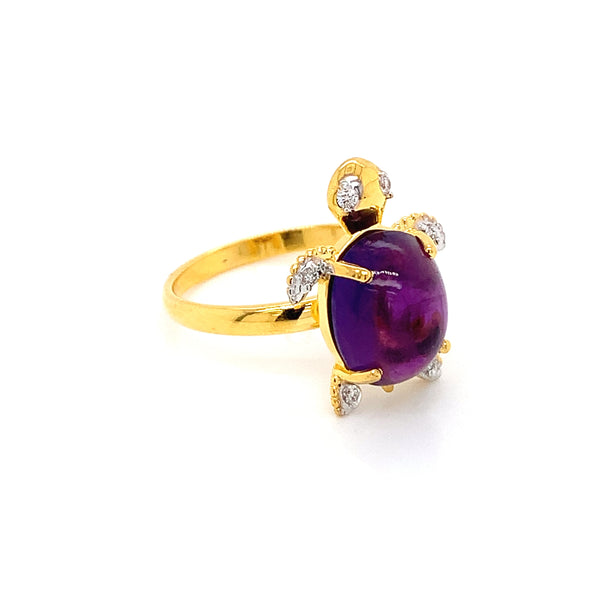 14K YG Tortoise Diamond, Amethyst Ring-1pc