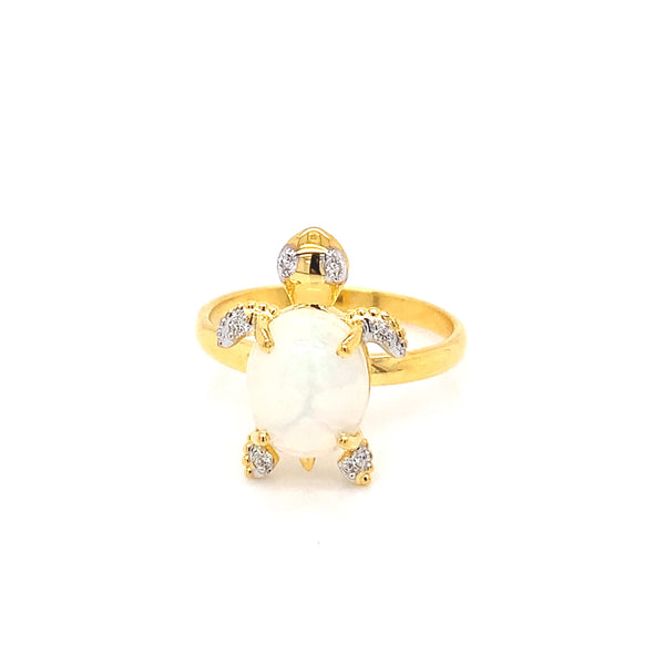 14K YG Turtle Diamond, Opal Ring-1pc