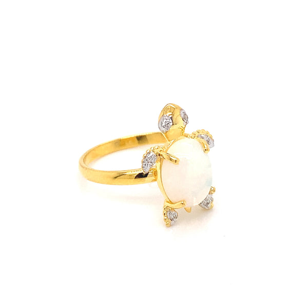 14K YG Turtle Diamond, Opal Ring-1pc