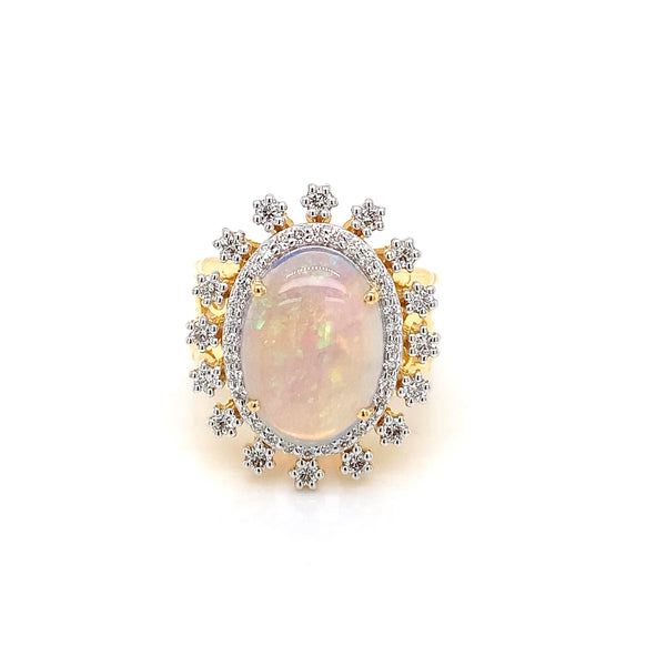 14K YG Cluster Diamond, Opal Ring-1pc