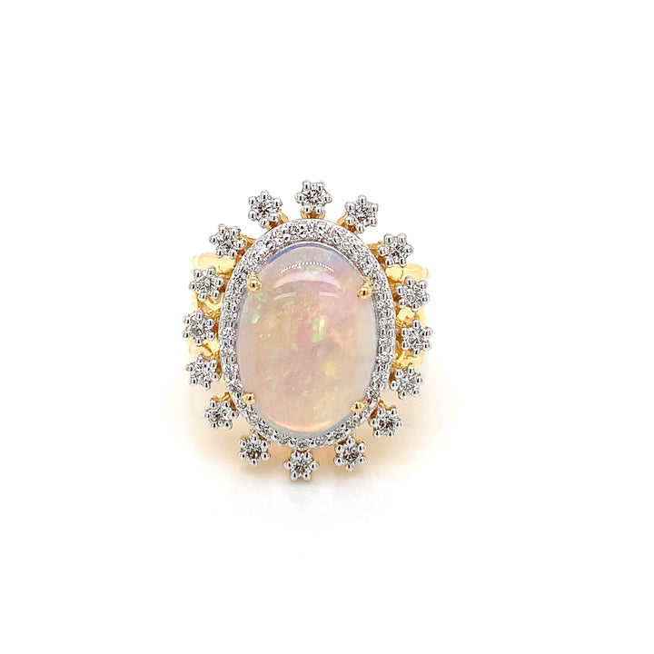 14K YG Cluster Diamond, Opal Ring-1pc