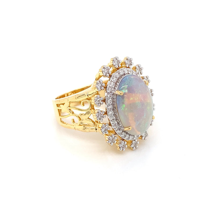 14K YG Cluster Diamond, Opal Ring-1pc