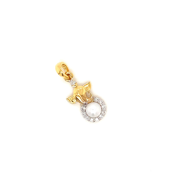 14K YG Ganesh Head Diamond, Pearl Pendant-1pc