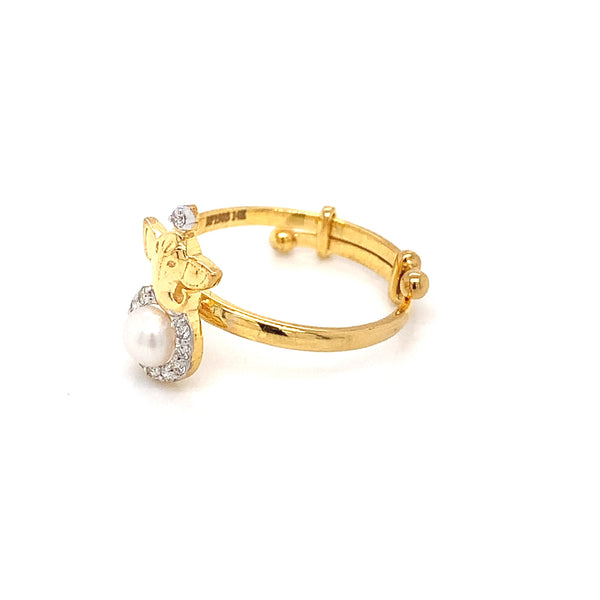14K YG Ganesh Head Diamond, Pearl Ring-1pc