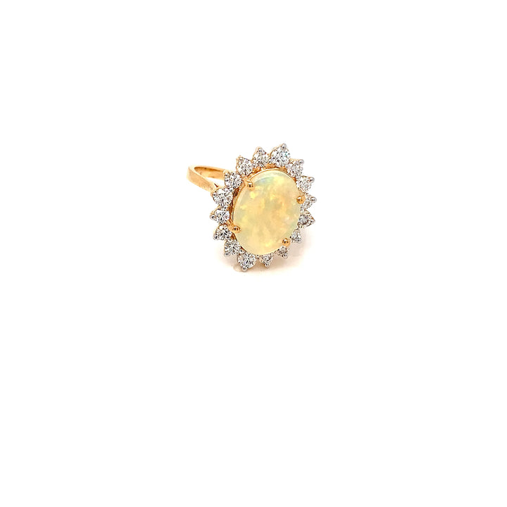 14K YG Cluster Diamond, Opal Ring-1pc