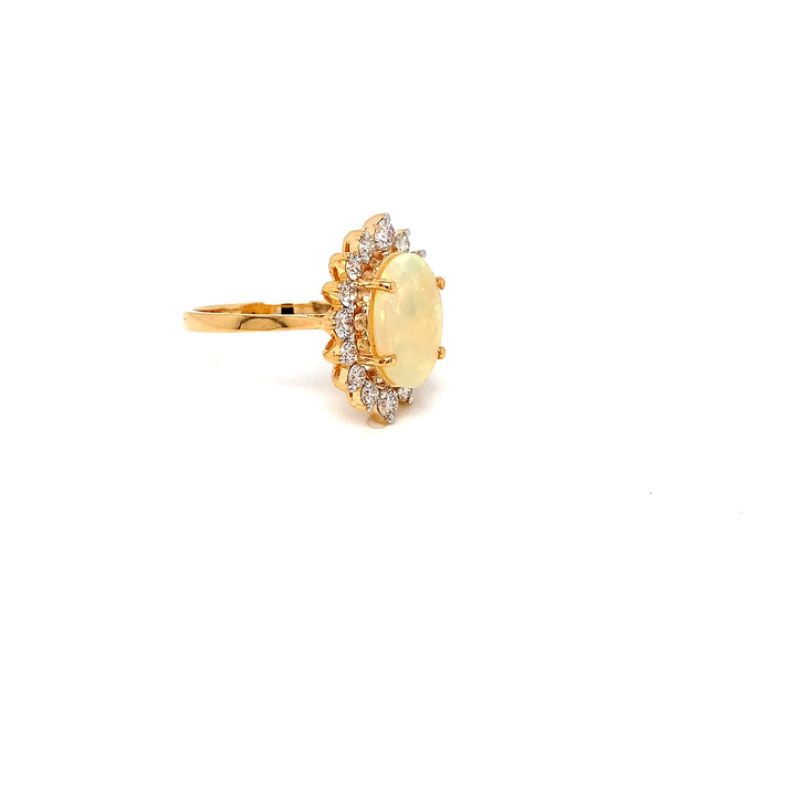 14K YG Cluster Diamond, Opal Ring-1pc