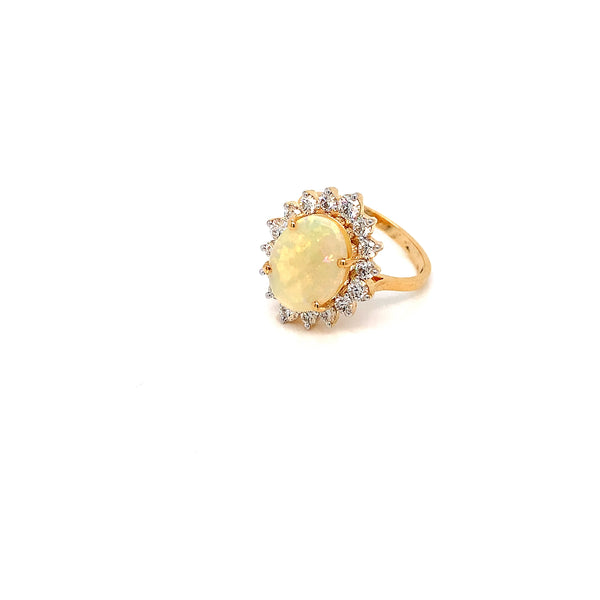 14K YG Cluster Diamond, Opal Ring-1pc