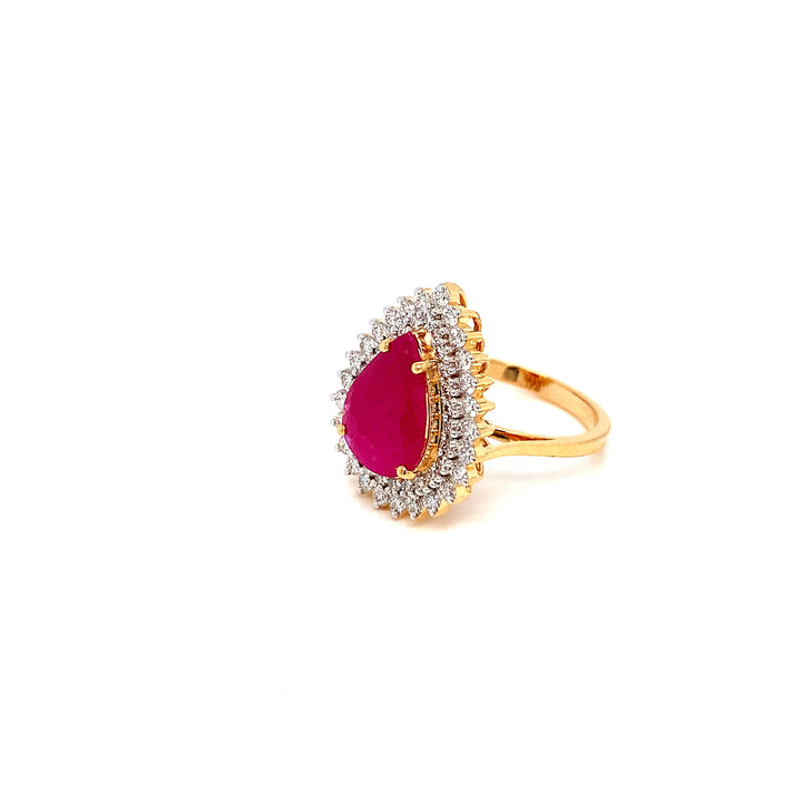 14K YG Cluster Diamond, Ruby Ring-1pc