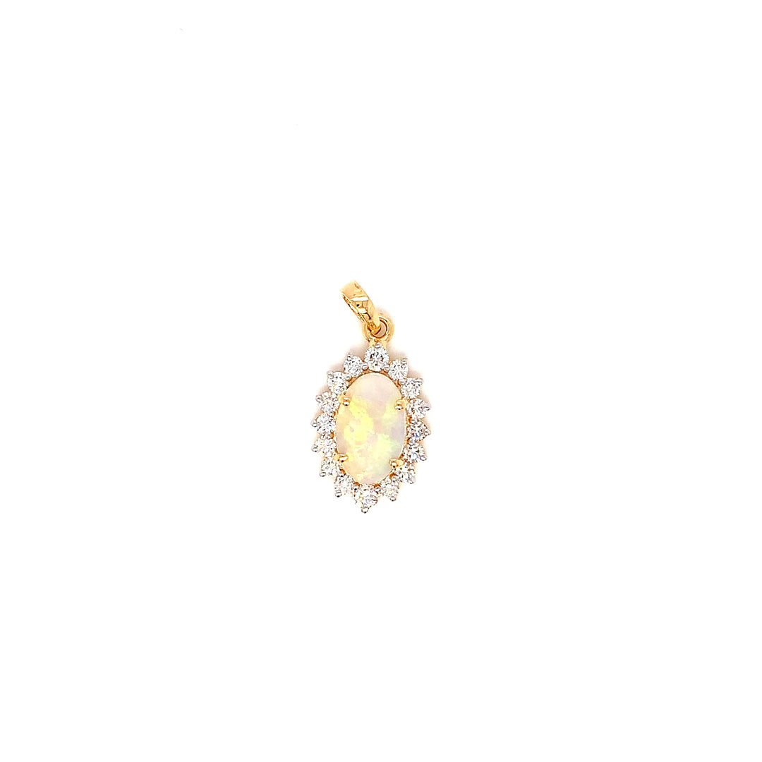14K YG Cluster Diamond, Opal Pendant-1pc