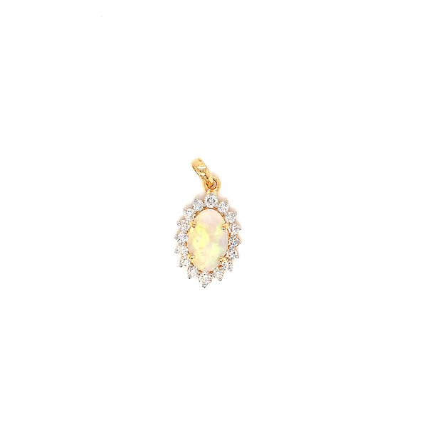 14K YG Cluster Diamond, Opal Pendant-1pc