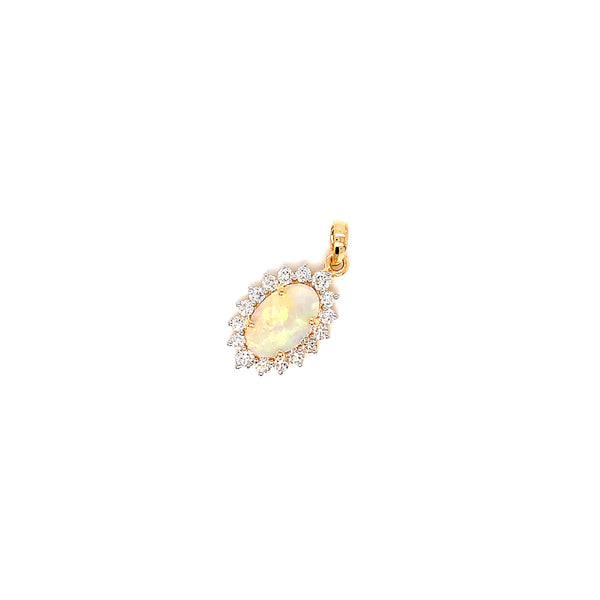 14K YG Cluster Diamond, Opal Pendant-1pc