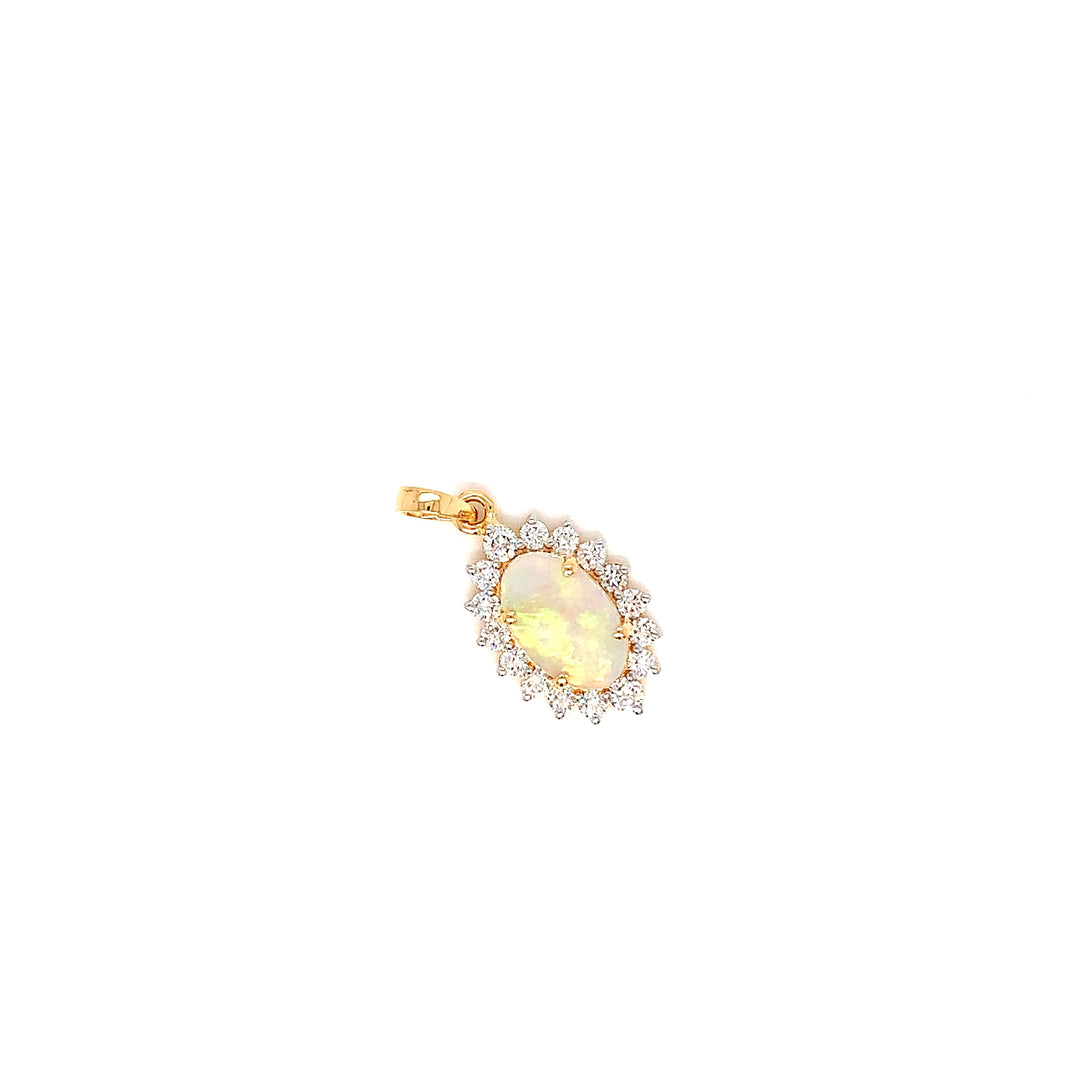 14K YG Cluster Diamond, Opal Pendant-1pc