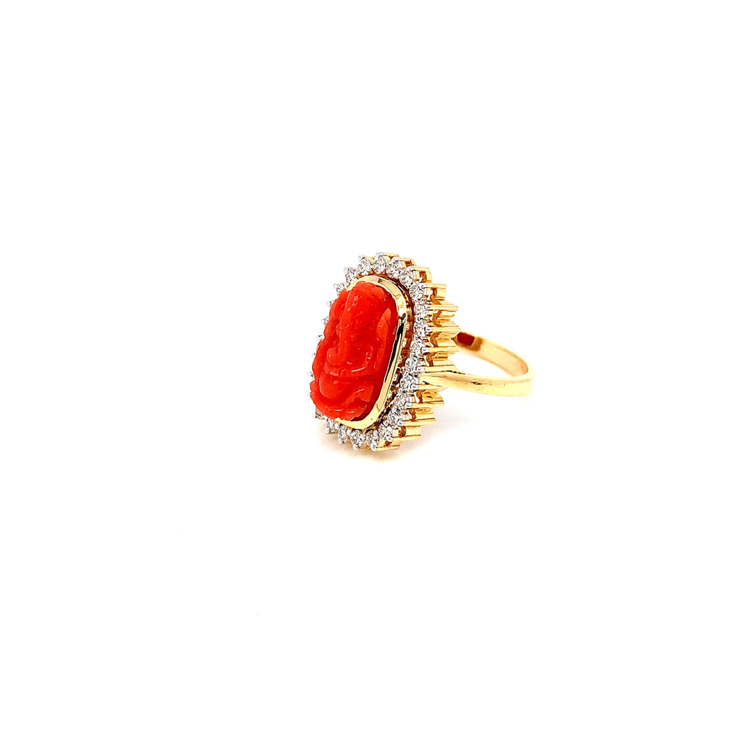 14K YG Cluster Diamond, Coral Ring-1pc