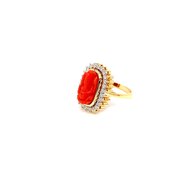 14K YG Cluster Diamond, Coral Ring-1pc
