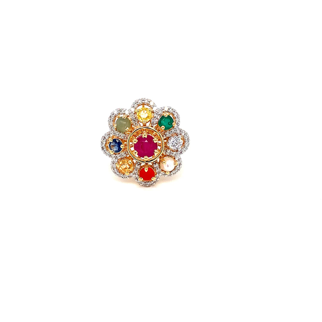 14K YG Flower Diamond, Nava Ring-1pc