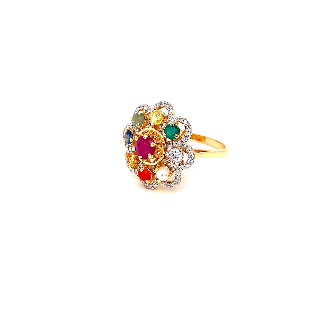 14K YG Flower Diamond, Nava Ring-1pc