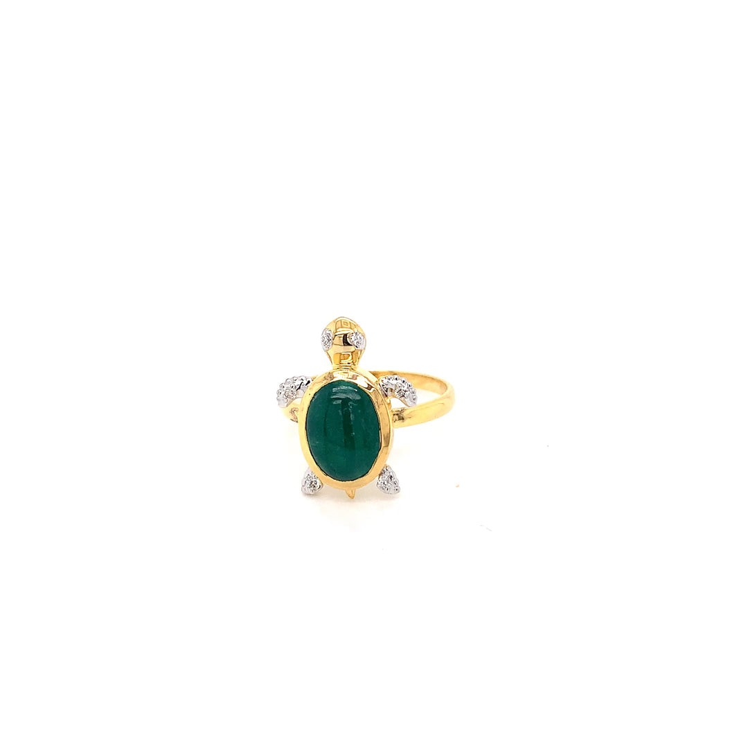 14K YG Turtle Diamond with Emerald Ring-1pc
