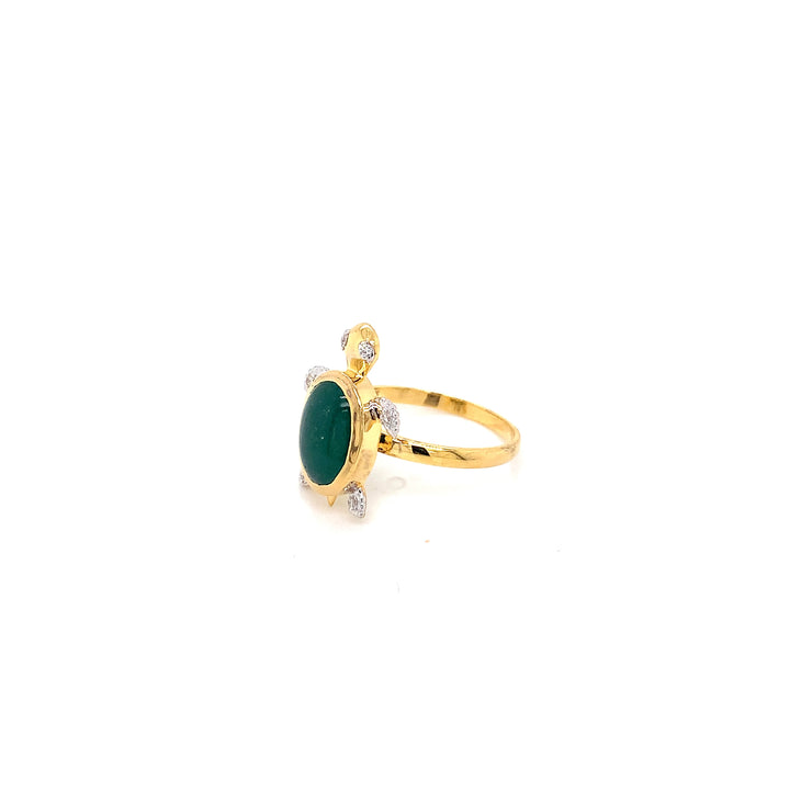 14K YG Turtle Diamond with Emerald Ring-1pc