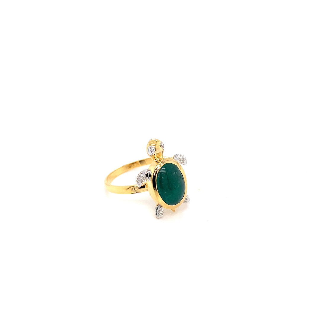 14K YG Turtle Diamond with Emerald Ring-1pc