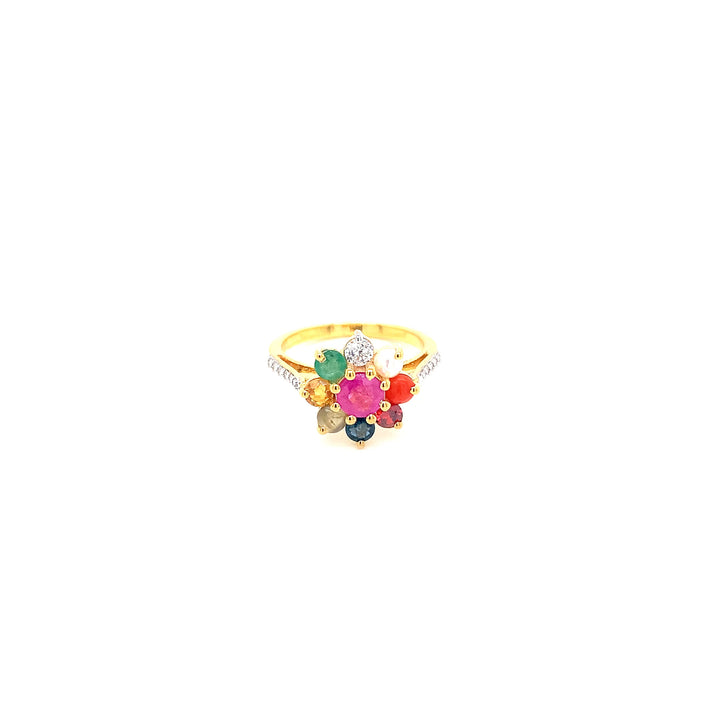 14K YG Cluster Diamond with Navaratna Ring-1pc
