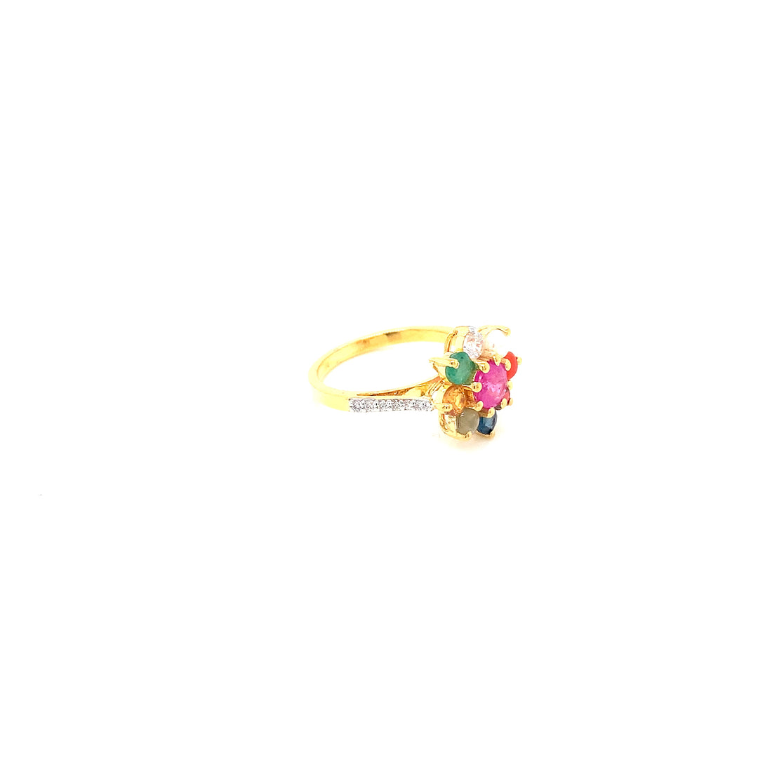 14K YG Cluster Diamond with Navaratna Ring-1pc