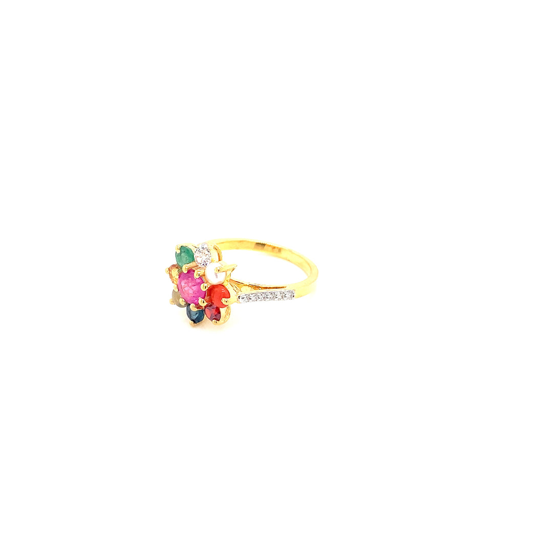 14K YG Cluster Diamond with Navaratna Ring-1pc