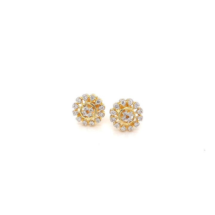 14K YG Cluster Diamond Earring-1pair