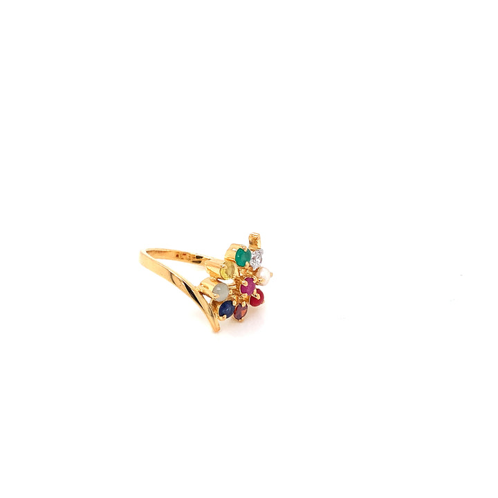 14K YG Cluster Navaratna Ring-1pc