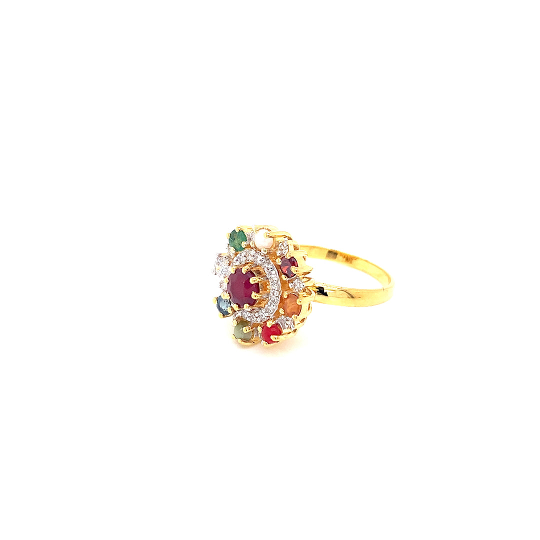 14K YG Cluster Diamond with Navaratna Ring-1pc