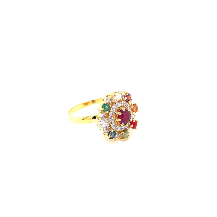14K YG Cluster Diamond with Navaratna Ring-1pc