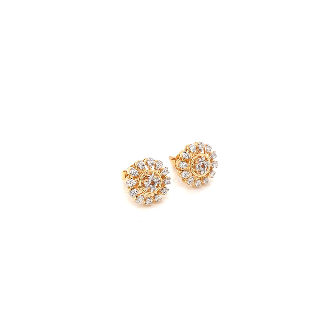 14K YG Cluster Diamond Earring-1pair
