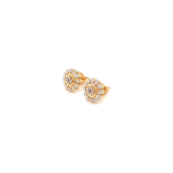 14K YG Cluster Diamond Earring-1pair