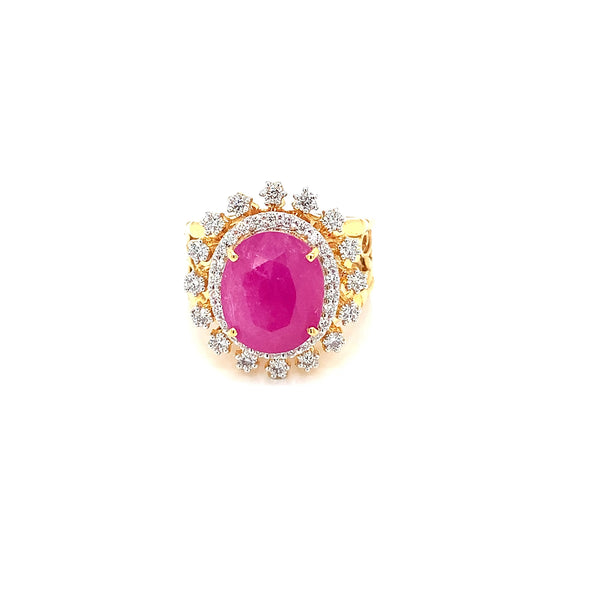 14K YG Cluster Diamond with Ruby Ring-1pc
