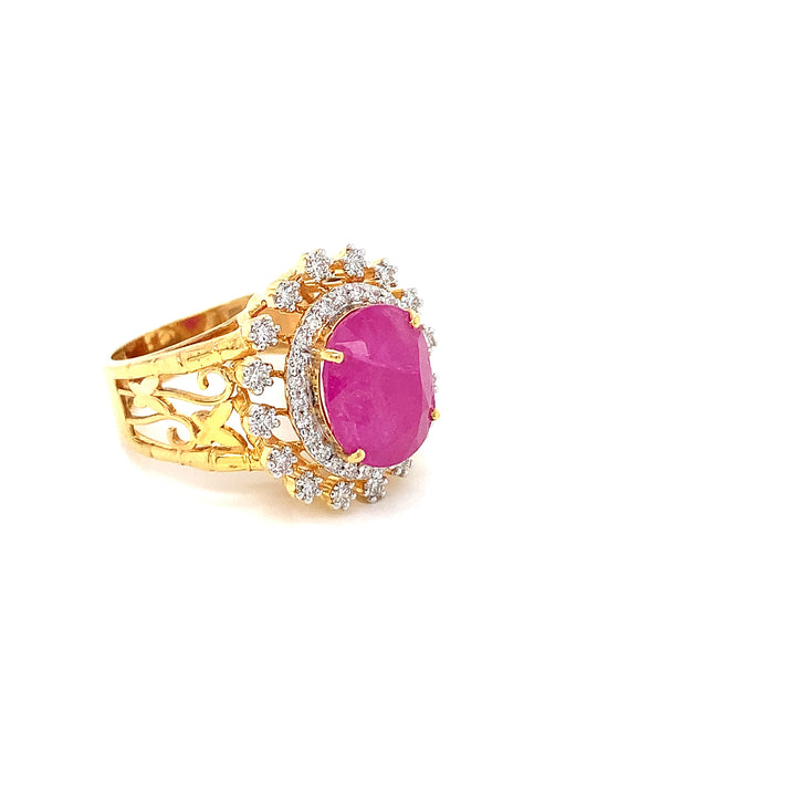 14K YG Cluster Diamond with Ruby Ring-1pc