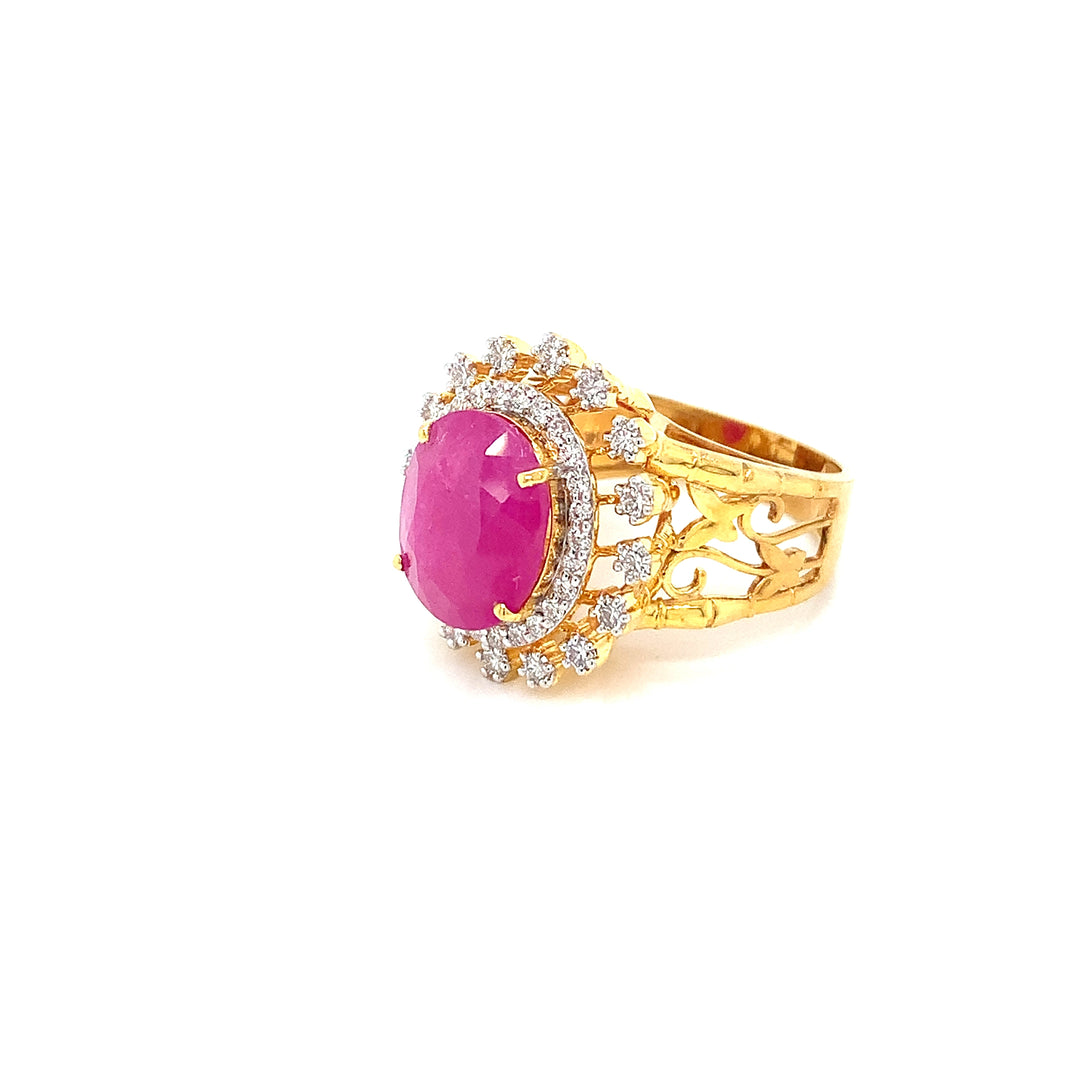 14K YG Cluster Diamond with Ruby Ring-1pc