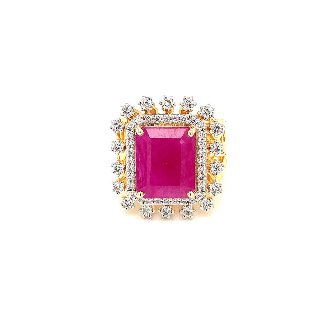 14K YG Cluster Diamond with Ruby Ring-1pc