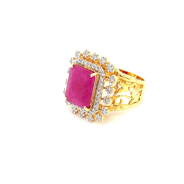 14K YG Cluster Diamond with Ruby Ring-1pc