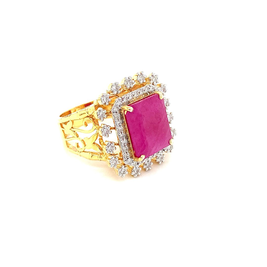 14K YG Cluster Diamond with Ruby Ring-1pc