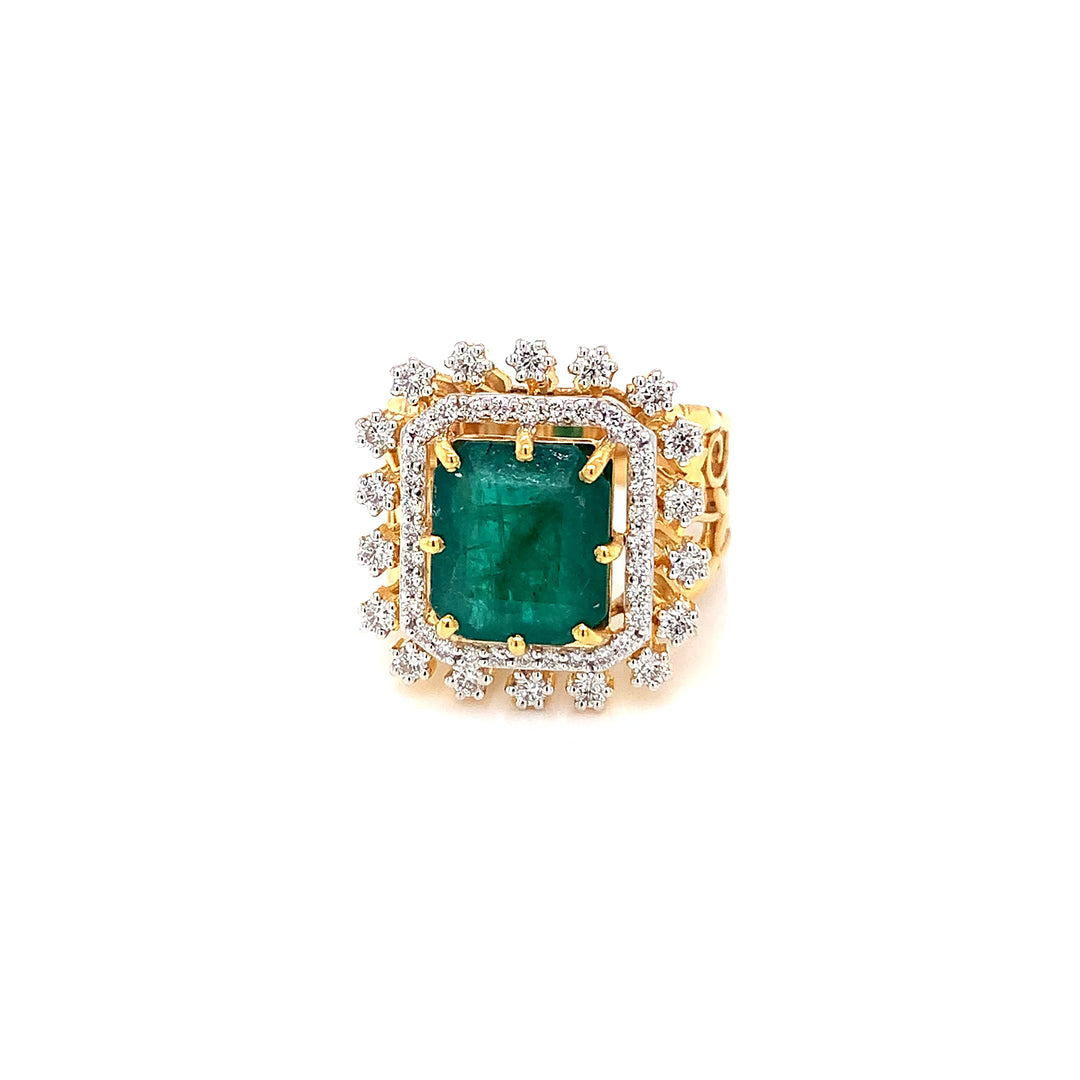 14K YG Cluster Diamond with Emerald Ring-1pc