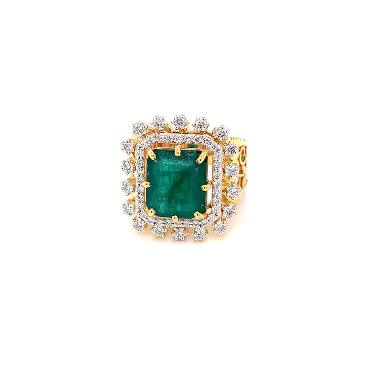 14K YG Cluster Diamond with Emerald Ring-1pc