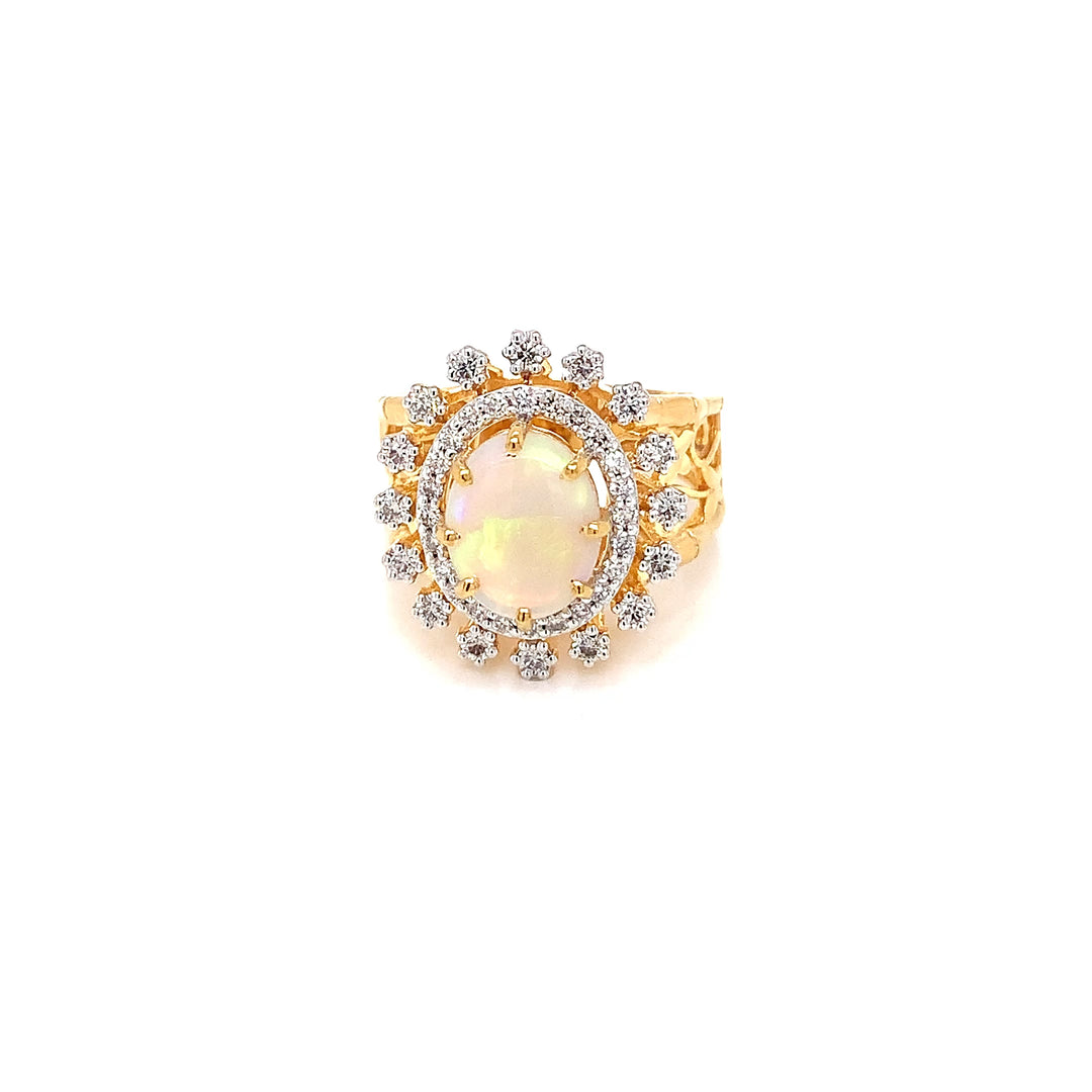 14K YG Cluster Diamond with Opal Ring-1pc
