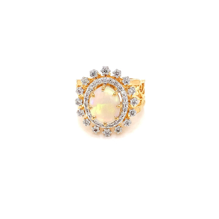 14K YG Cluster Diamond with Opal Ring-1pc
