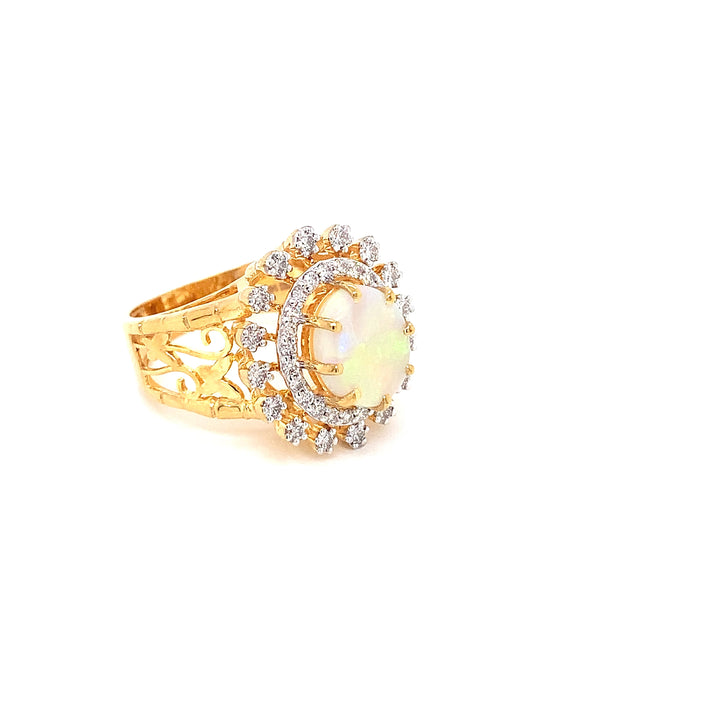 14K YG Cluster Diamond with Opal Ring-1pc