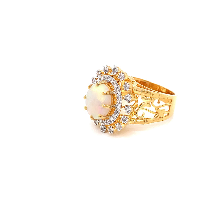 14K YG Cluster Diamond with Opal Ring-1pc